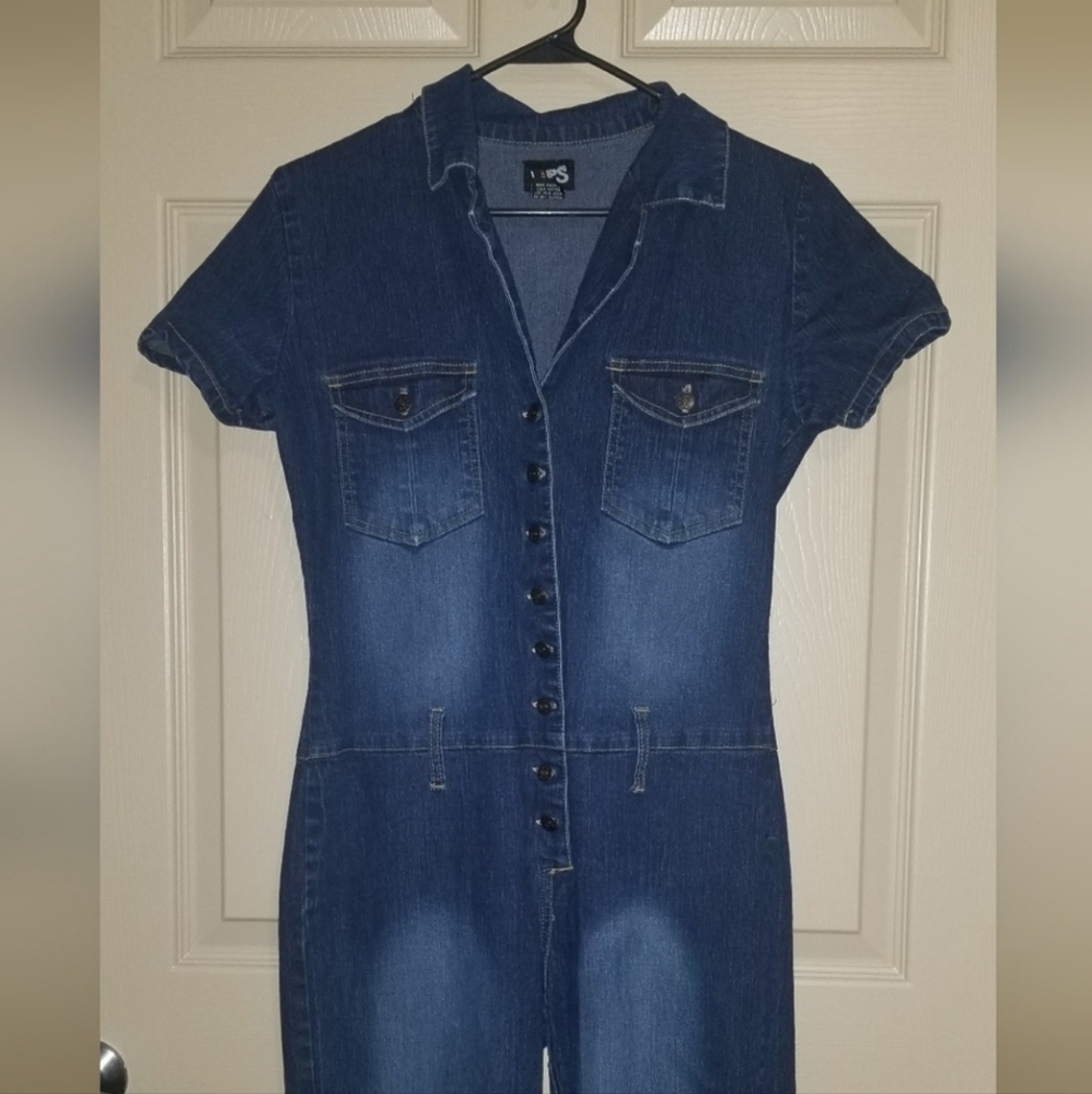 90s Y2k blue denim button up jumpsuit - Picture 2 of 5